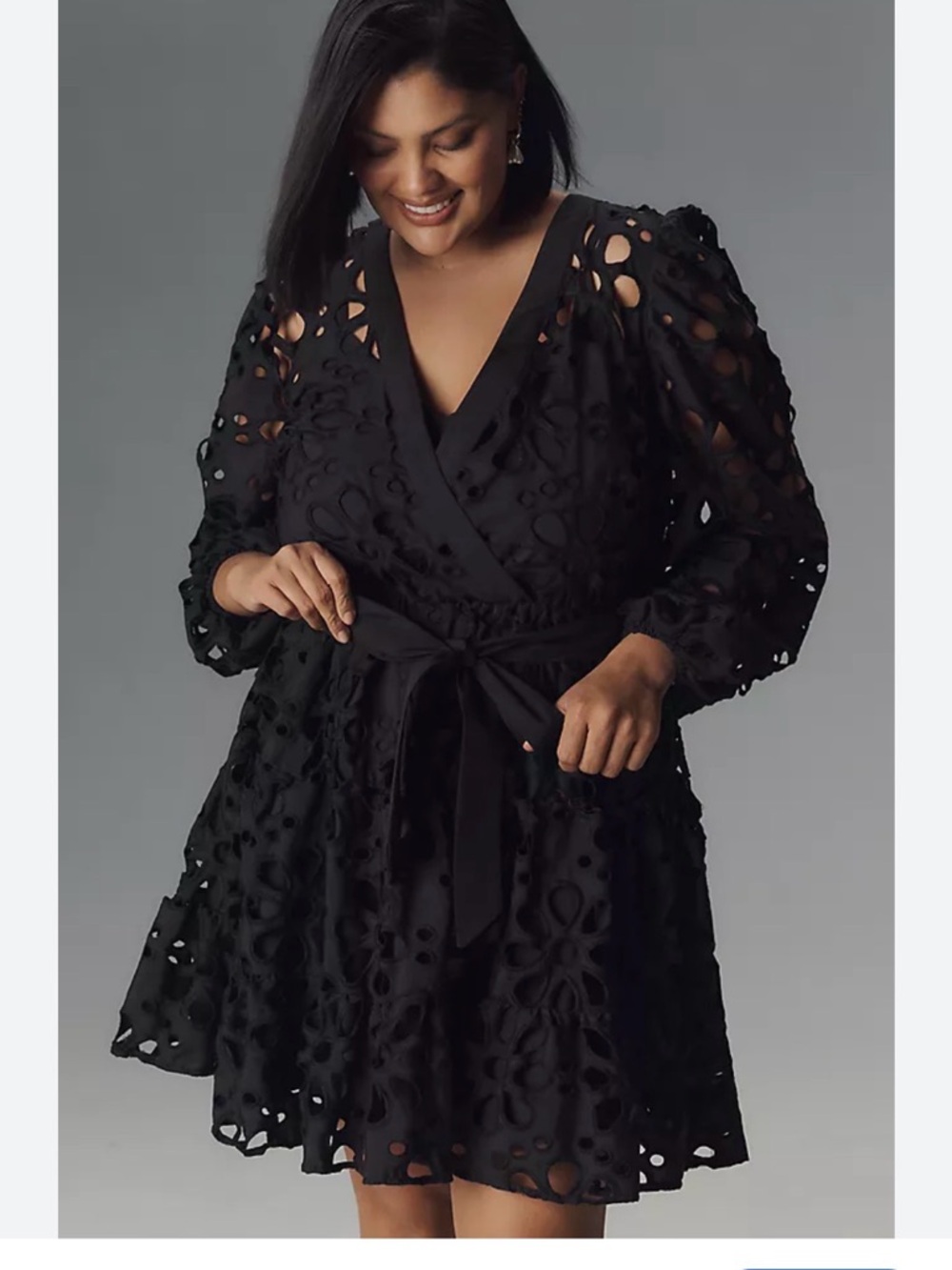 Eloquii Black Cutout Lace Dress with Satin Tie